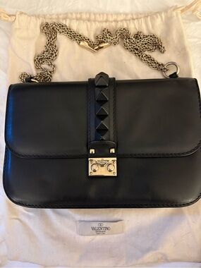Valentino Garavani Black Leather Rockstud Crossbody with Silver-Tone Hardware